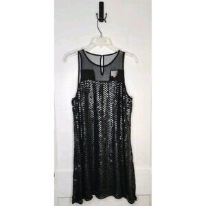 NWT Parker Carson Combo Silk Chiffon Sequin Embellished Black Tank Dress Sz L
